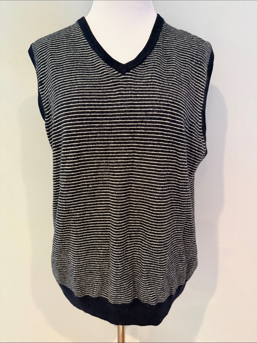 Vintage J. Crew cashmere blend Navy & White Striped V-Neck Sweater Vest-Medium